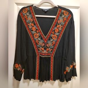 Black American Eagle Tunic with Floral Embroidery